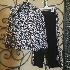Girls zebra print hoody jacket and pants set.